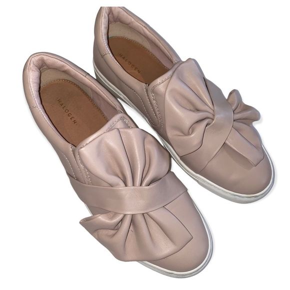 Halogen nordstrom slip on leather snears 8.5 blush bow detsil pink flats